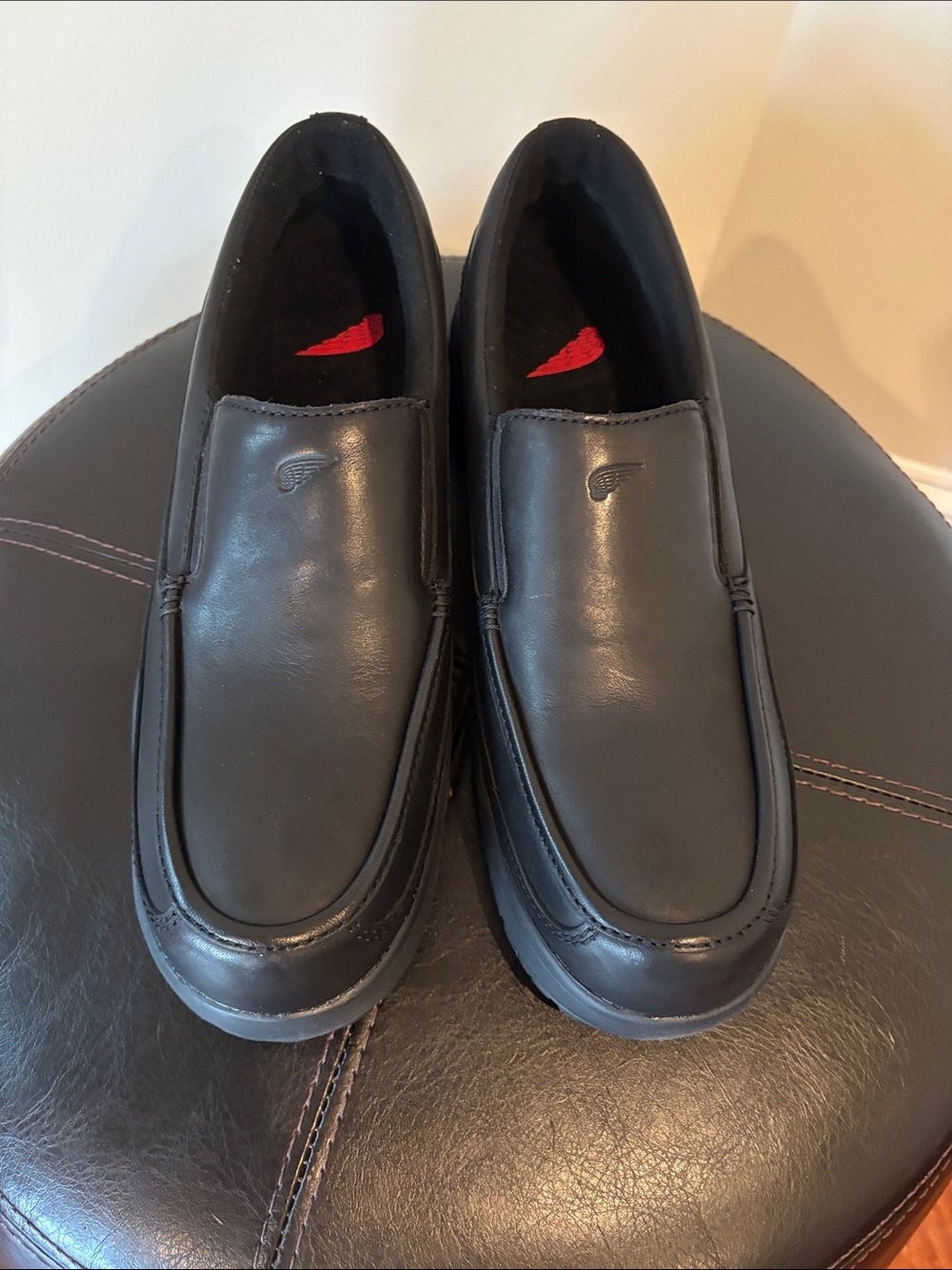 Red Wing Men's 3094 Black Slip-On Leather Loafers with Wing Emblem 10.5 D